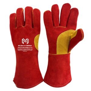 Red and yellow MIG welding gloves